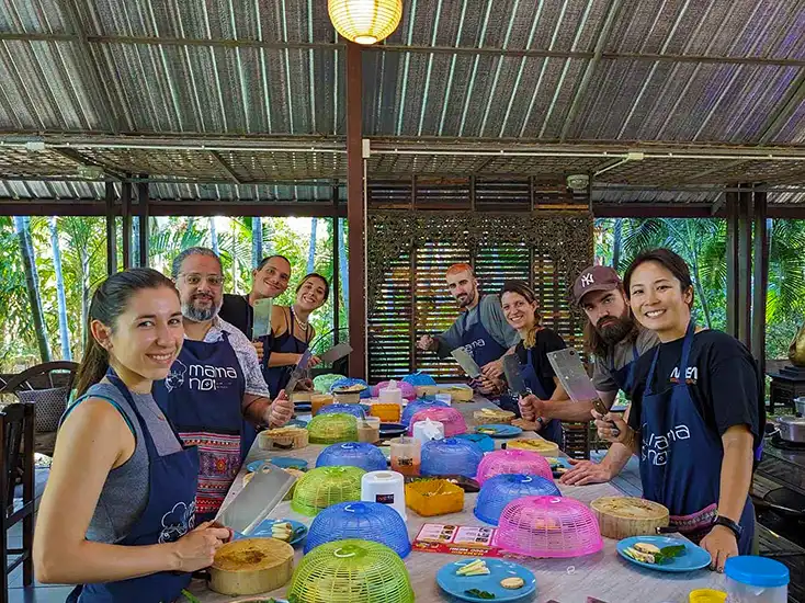 A group of digital nomads on a tropical island